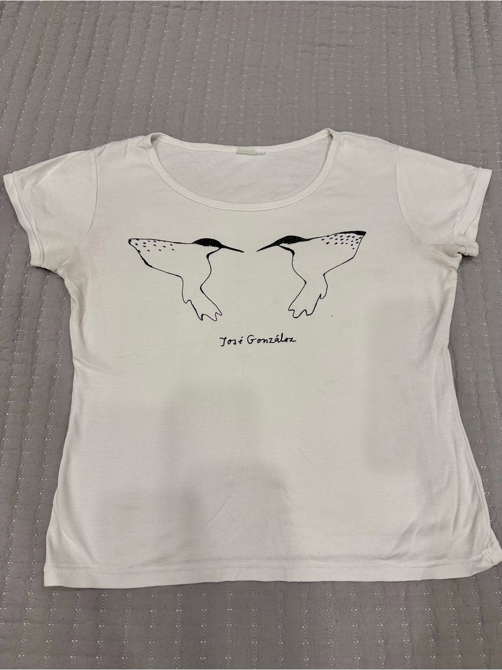 Vintage White Short Sleeve Tee Black Bird Graphic- Jose Gonzales artist ATX